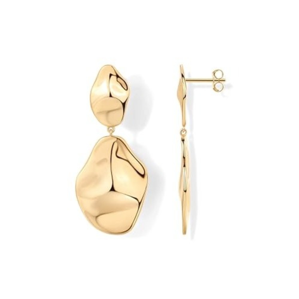 Gold Molten Organic Drop Earrings Hammered Sculptural Statement Jewelry
